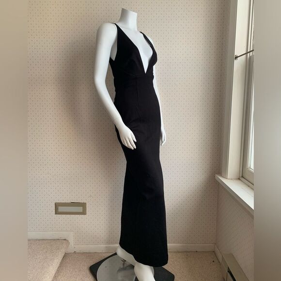 REVOLVE x Nicholas Ponti Ava Wrap Black Maxi Gown Deep V Neckline sz 2 PW13 - Picture 5 of 16